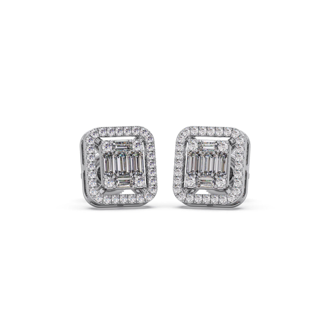 Baguette & Round Halo Earrings