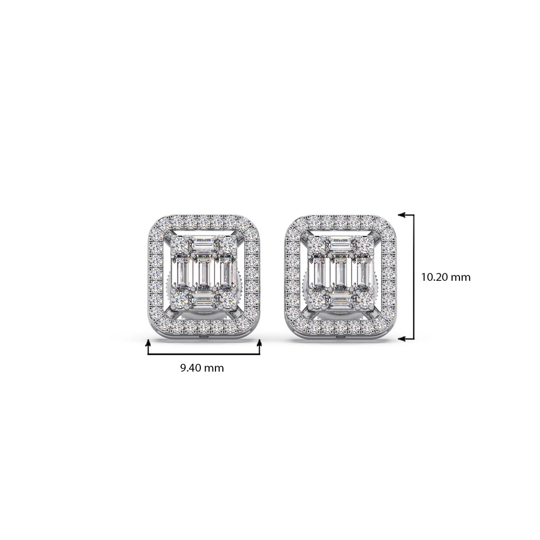 Baguette & Round Halo Earrings