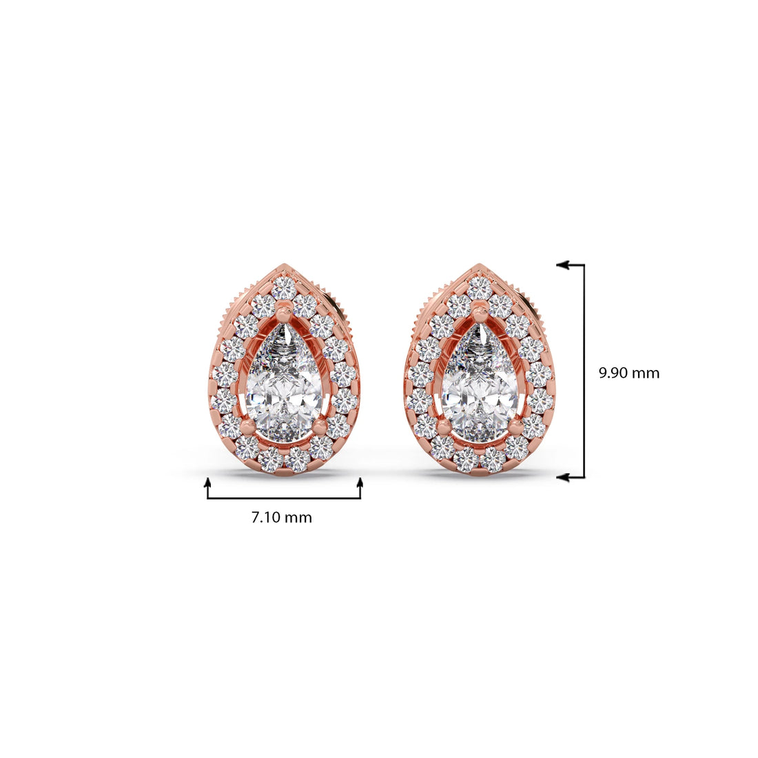 Gold Pear Halo Diamond Earrings