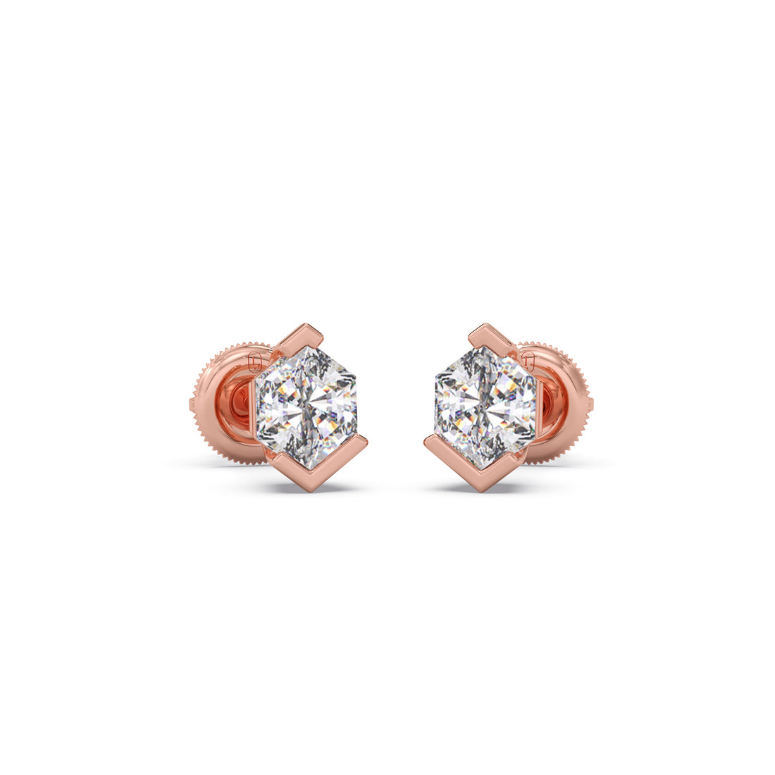 Half Bezel Set Tenz Hexa Cut Solitaire Earring