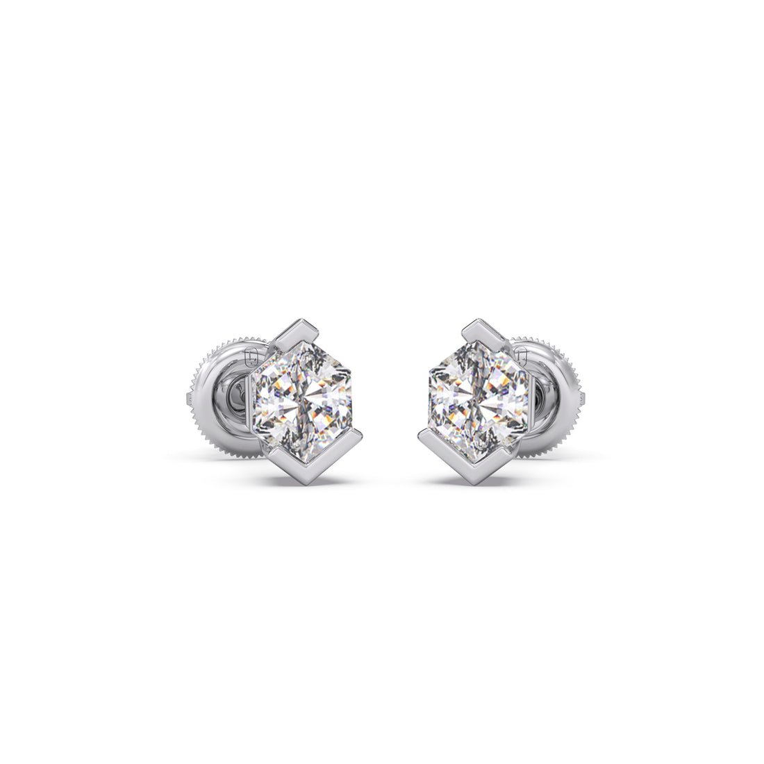 Half Bezel Set Tenz Hexa Cut Solitaire Earring