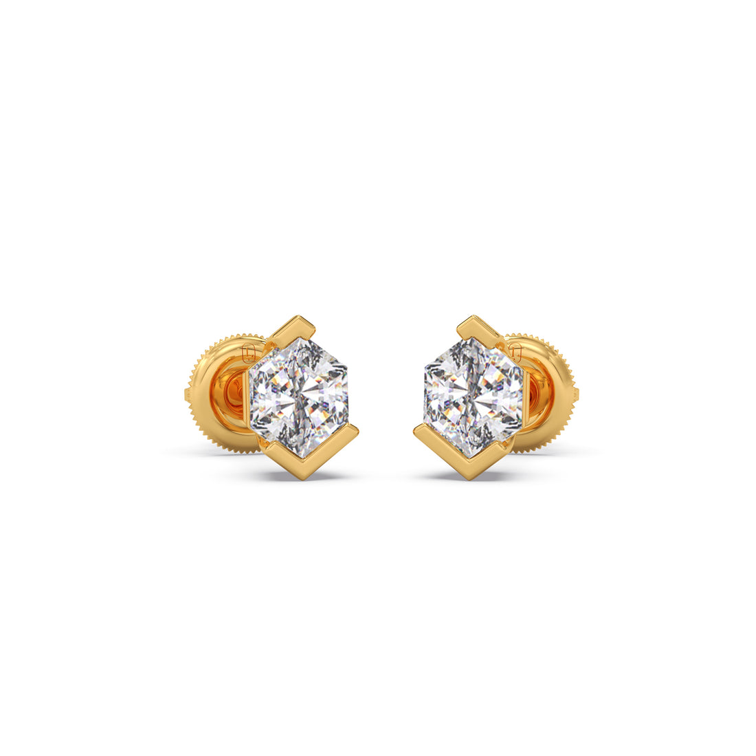 Half Bezel Set Tenz Hexa Cut Solitaire Earring