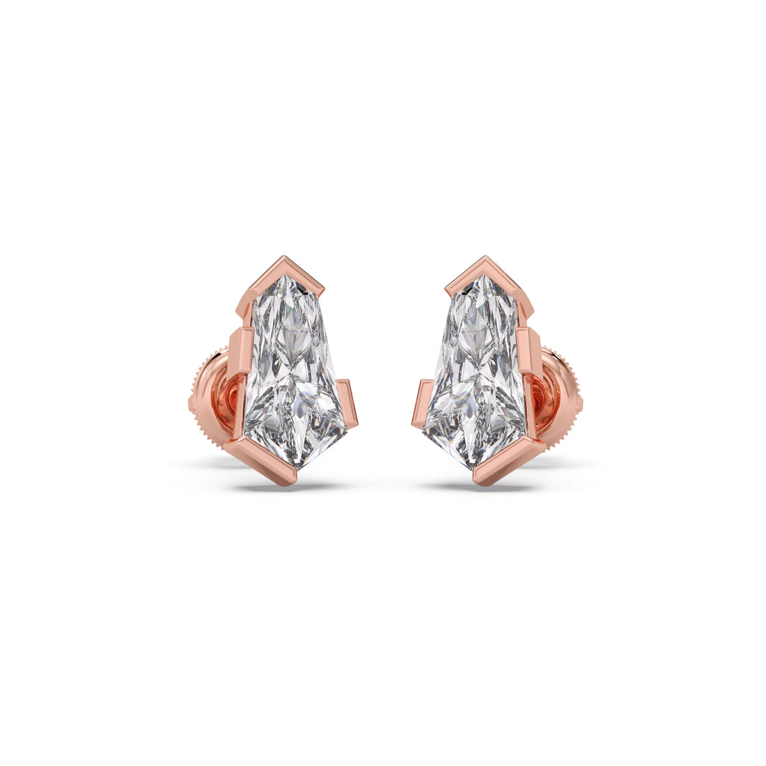 Half Bezel Set Pin Shape Solitaire Earring