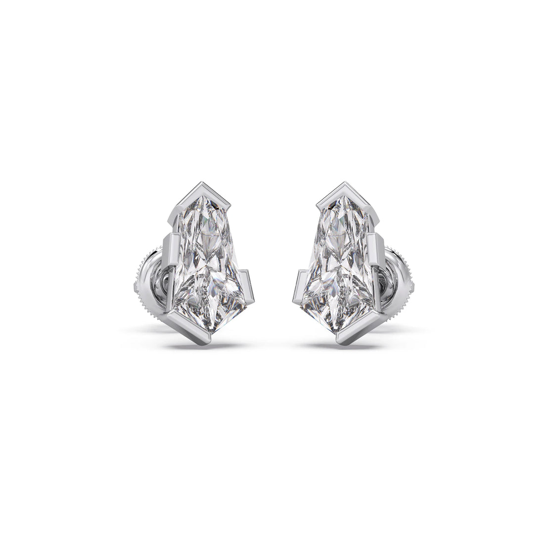 Half Bezel Set Pin Shape Solitaire Earring