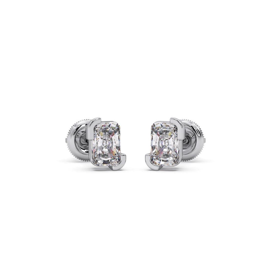 Half Bezel Set Smallitaire Frost Emerald Cut Earrings