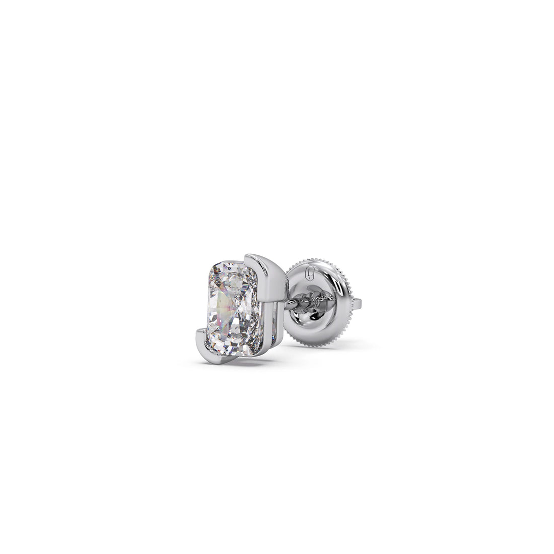 Half Bezel Set Smallitaire Frost Emerald Cut Earrings