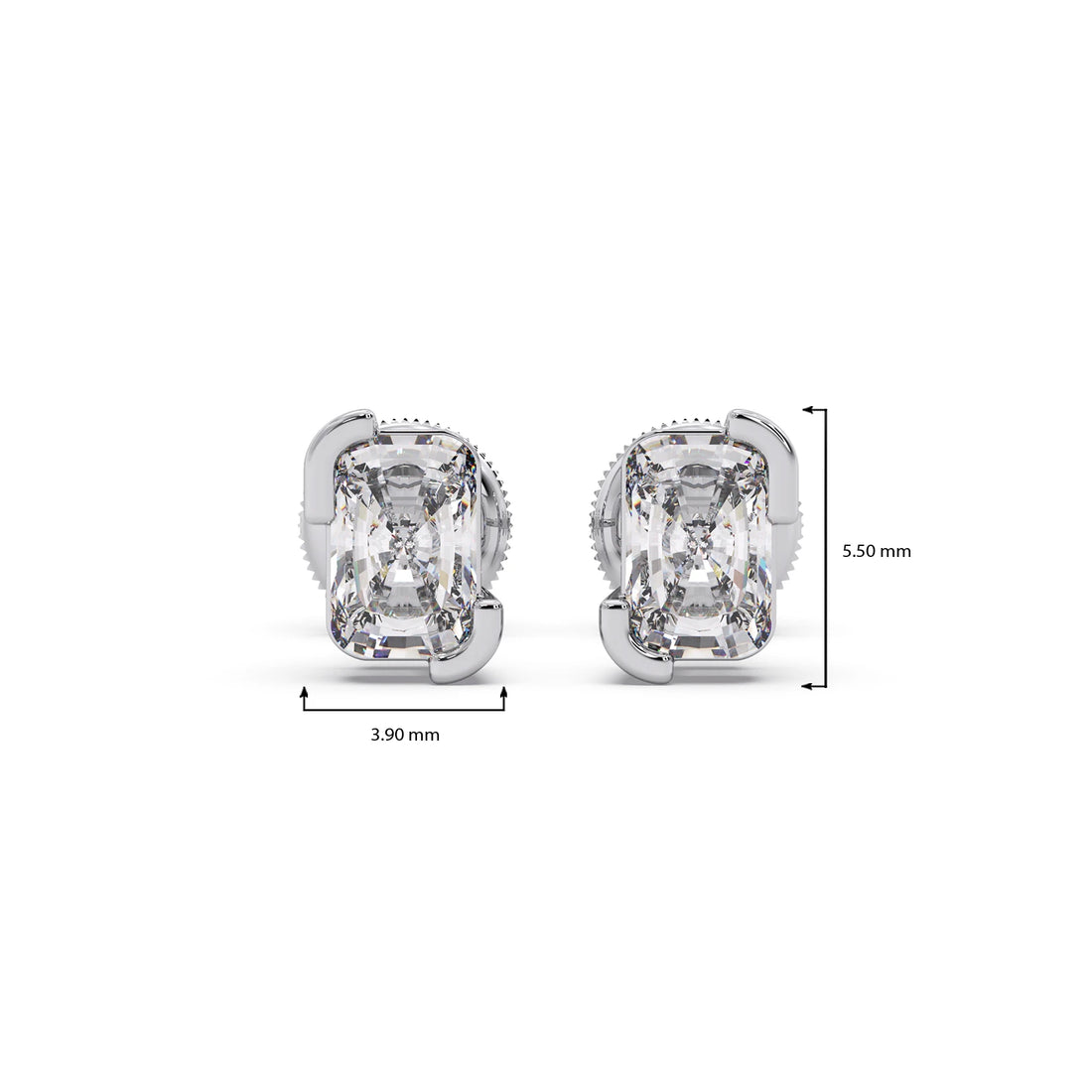 Half Bezel Set Smallitaire Frost Emerald Cut Earrings