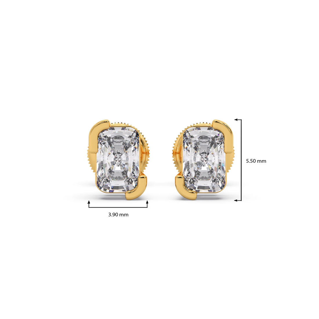 Half Bezel Set Smallitaire Frost Emerald Cut Earrings