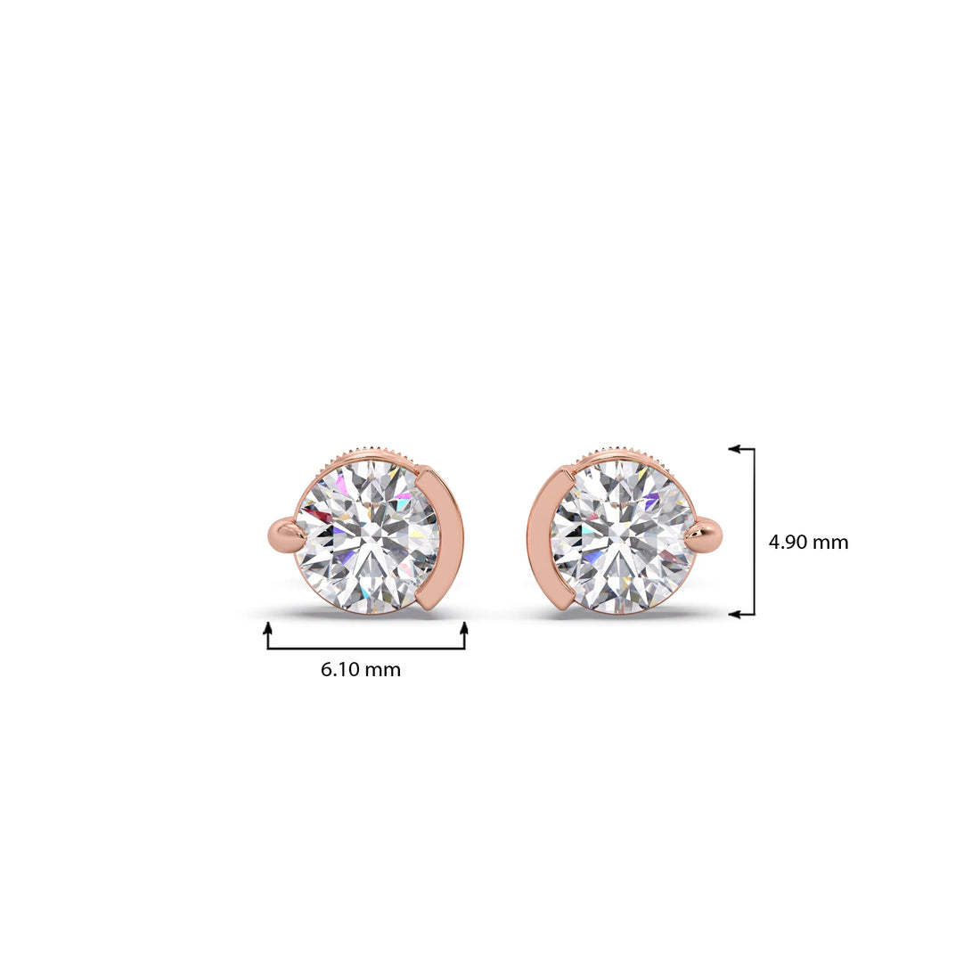 Half Bezel & Claw Prong Set Luminious Round Shape Solitaire Earring
