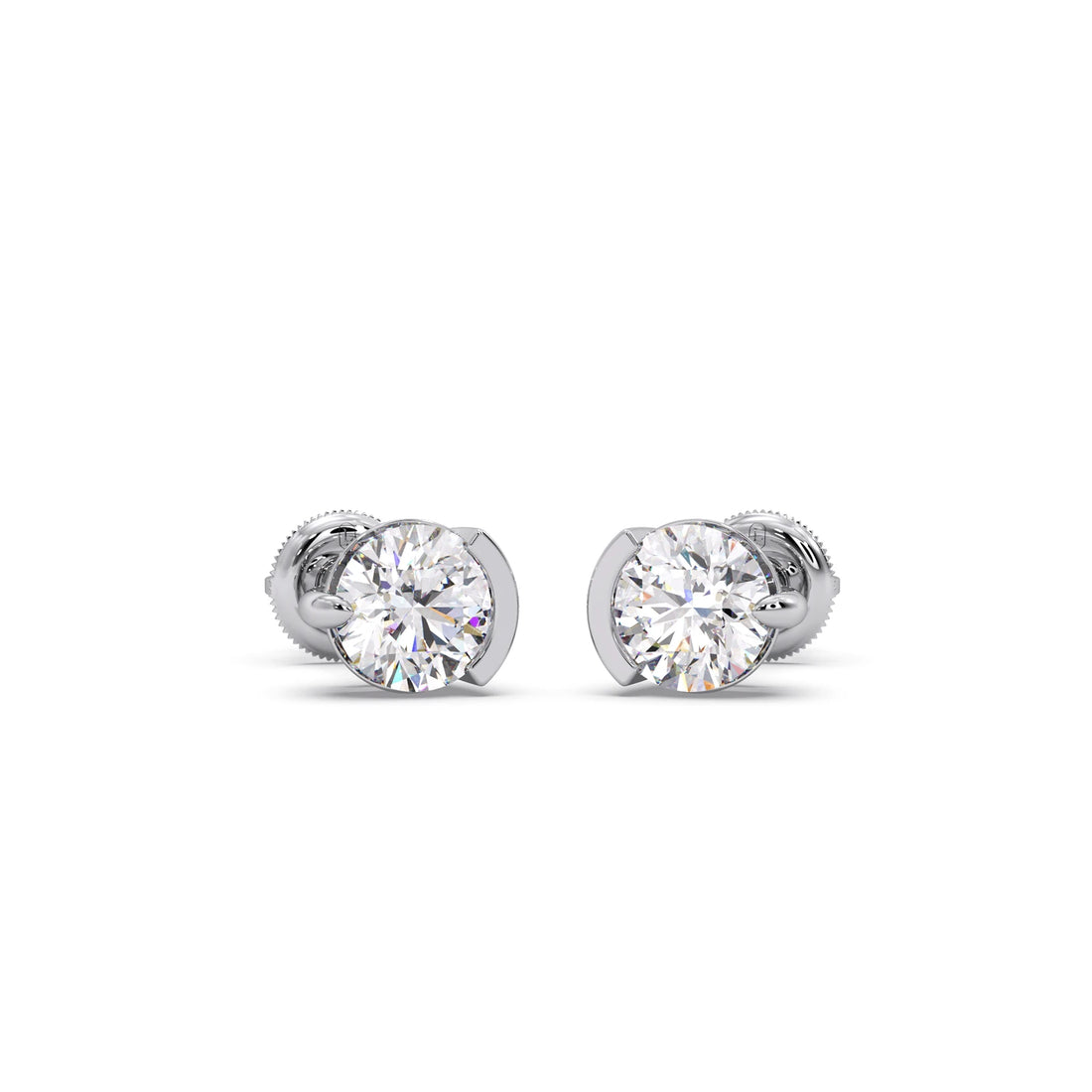 Half Bezel & Claw Prong Set Luminious Round Shape Solitaire Earring