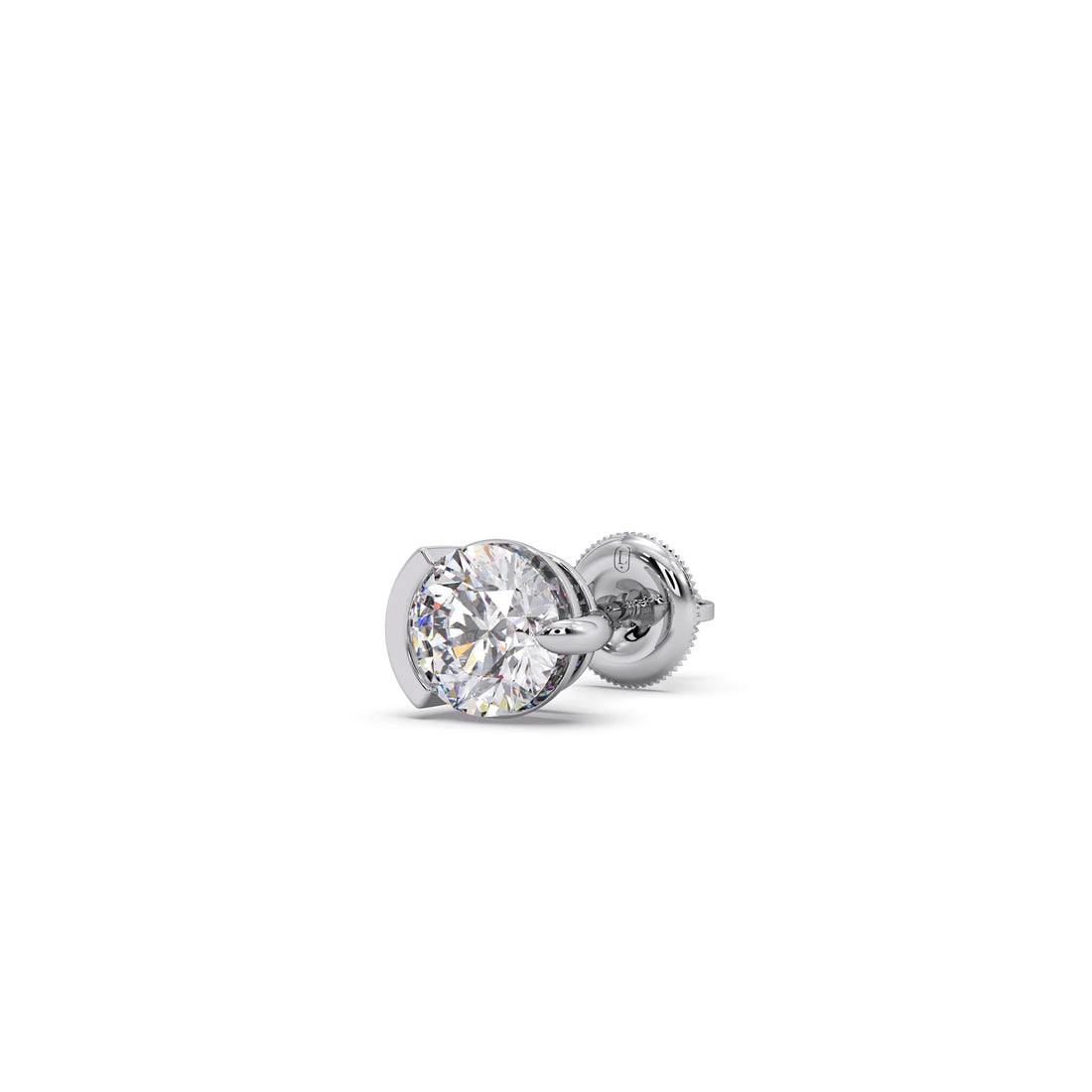 Half Bezel & Claw Prong Set Luminious Round Shape Solitaire Earring