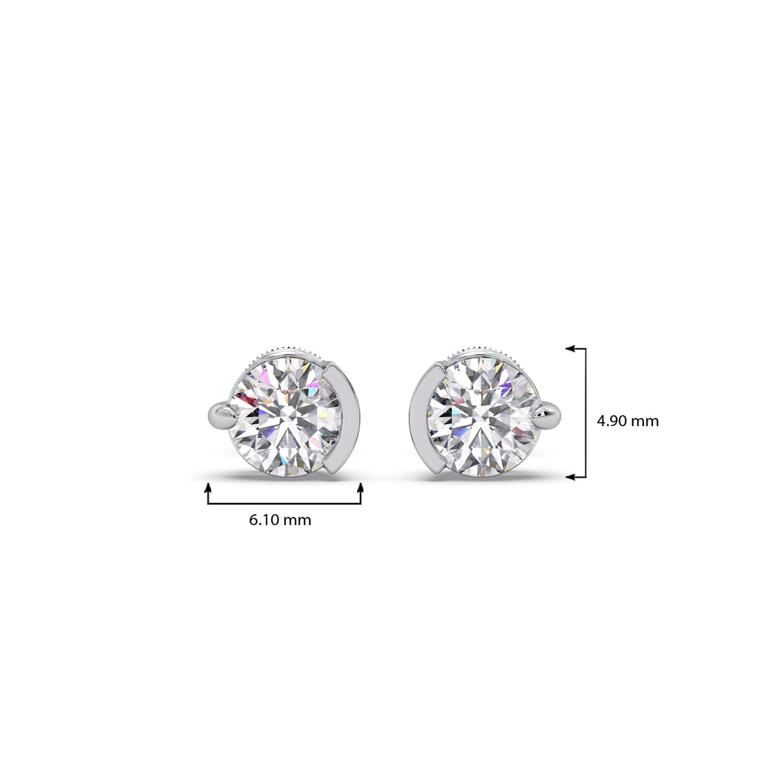 Half Bezel & Claw Prong Set Luminious Round Shape Solitaire Earring