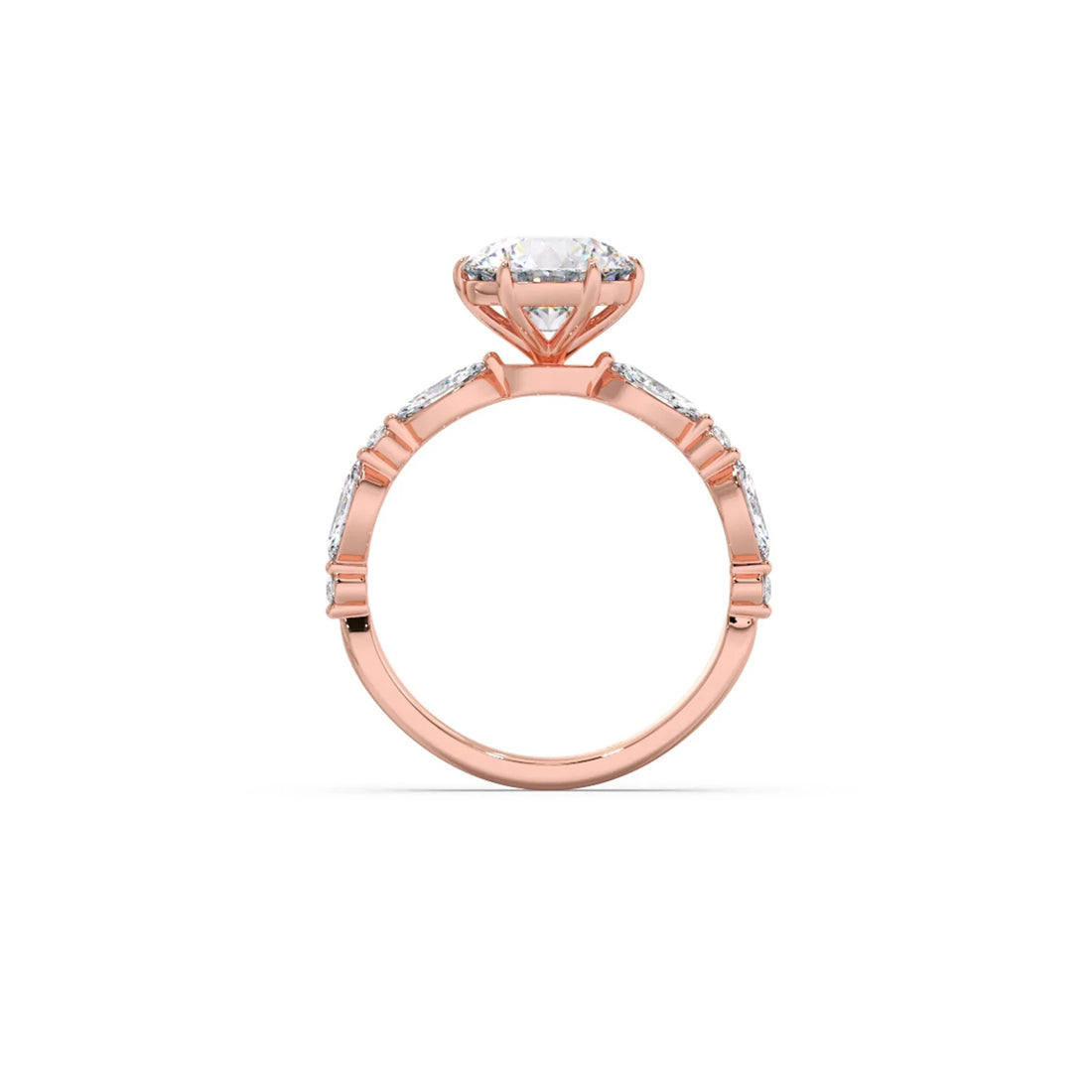 Round Cut with Side Diamonds Accent Engagement Ring