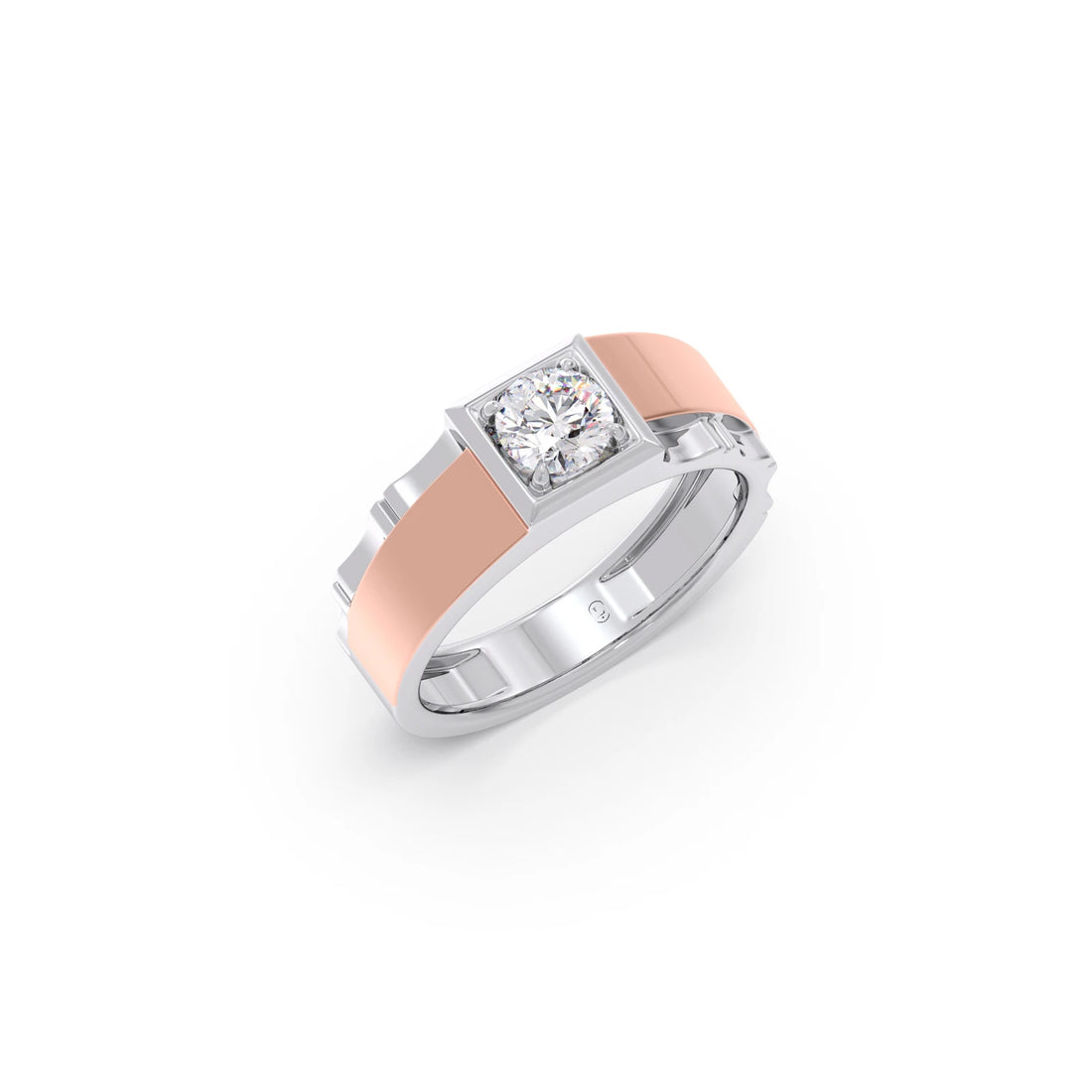0.66 Carat Dual Tone Textured Diamond Men's Classic Ring
