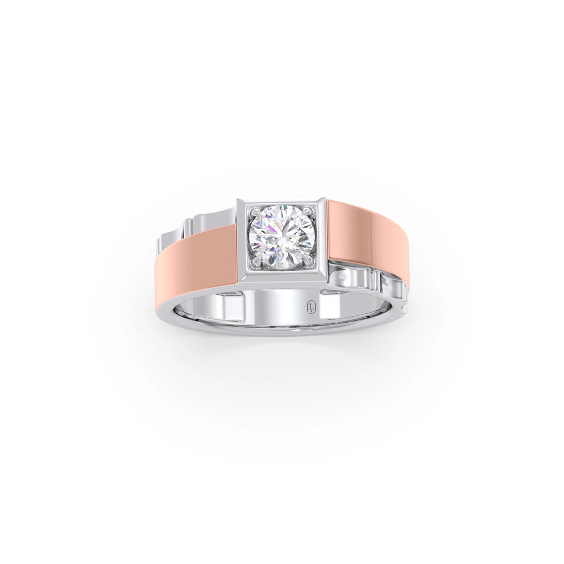 0.66 Carat Dual Tone Textured Diamond Men's Classic Ring