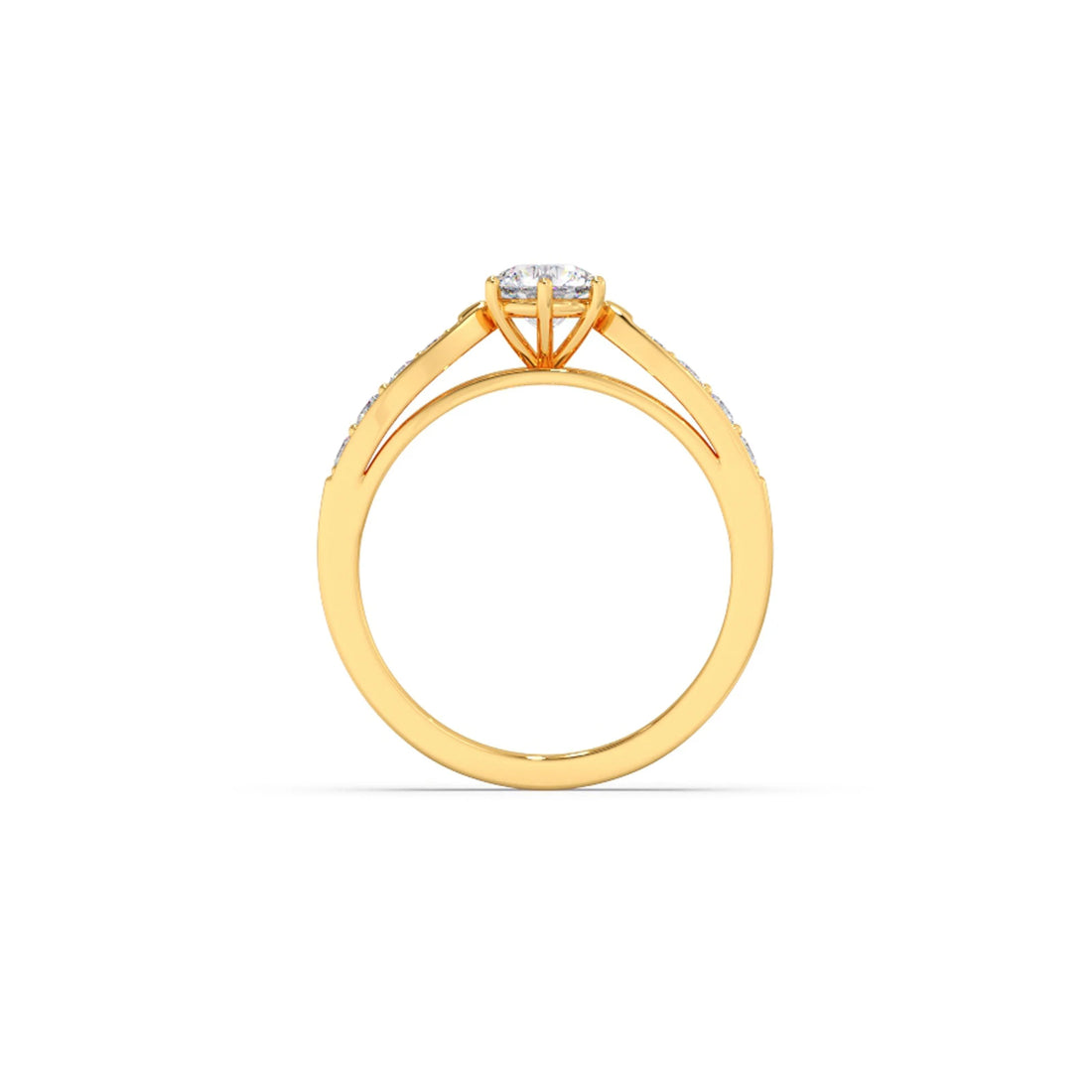 Round Diamond Pave Set Gold Ring 5.20mm