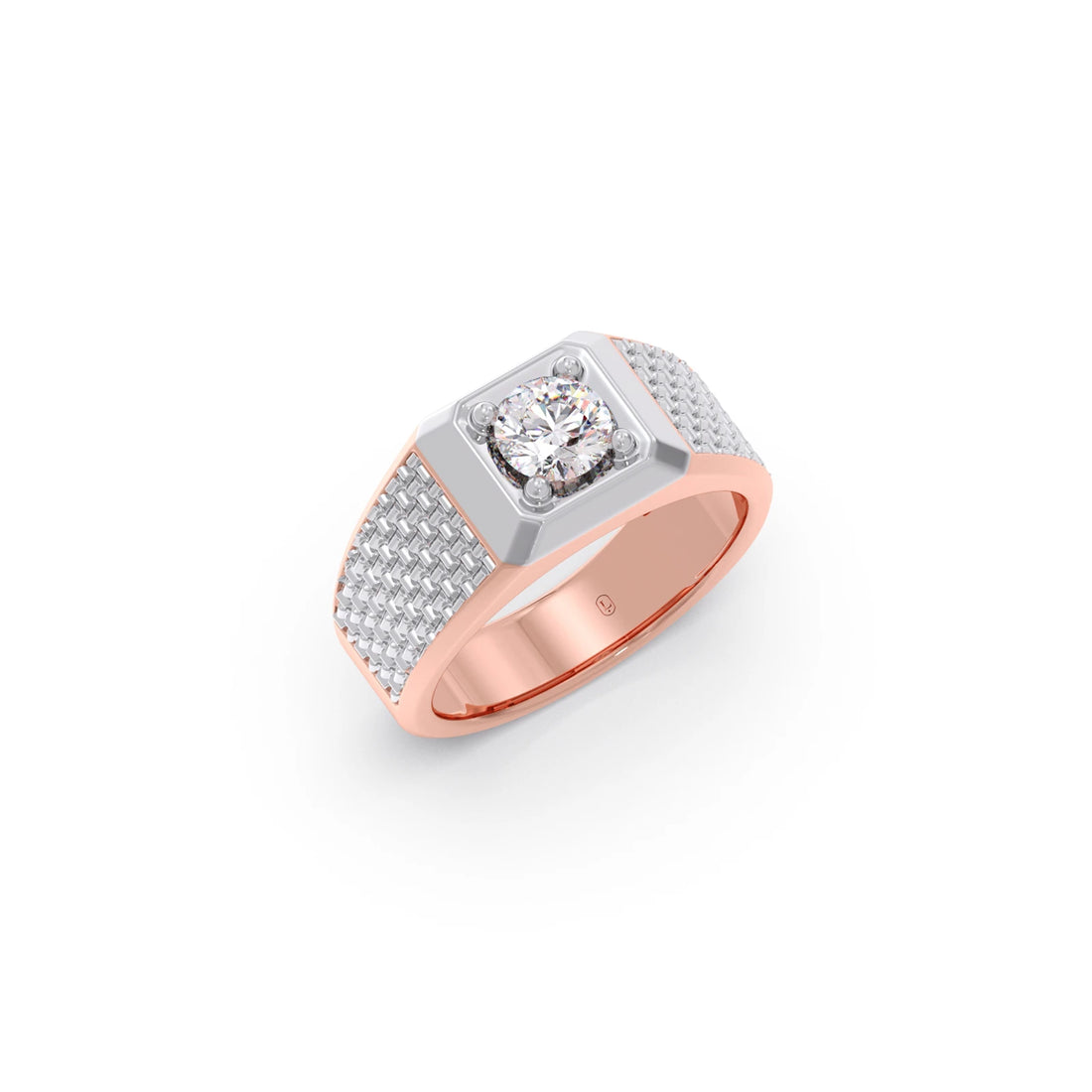 Round Diamond Two tone Men's Solitaire textured Ring