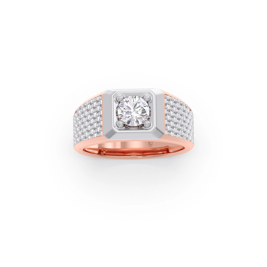 Round Diamond Two tone Men's Solitaire textured Ring