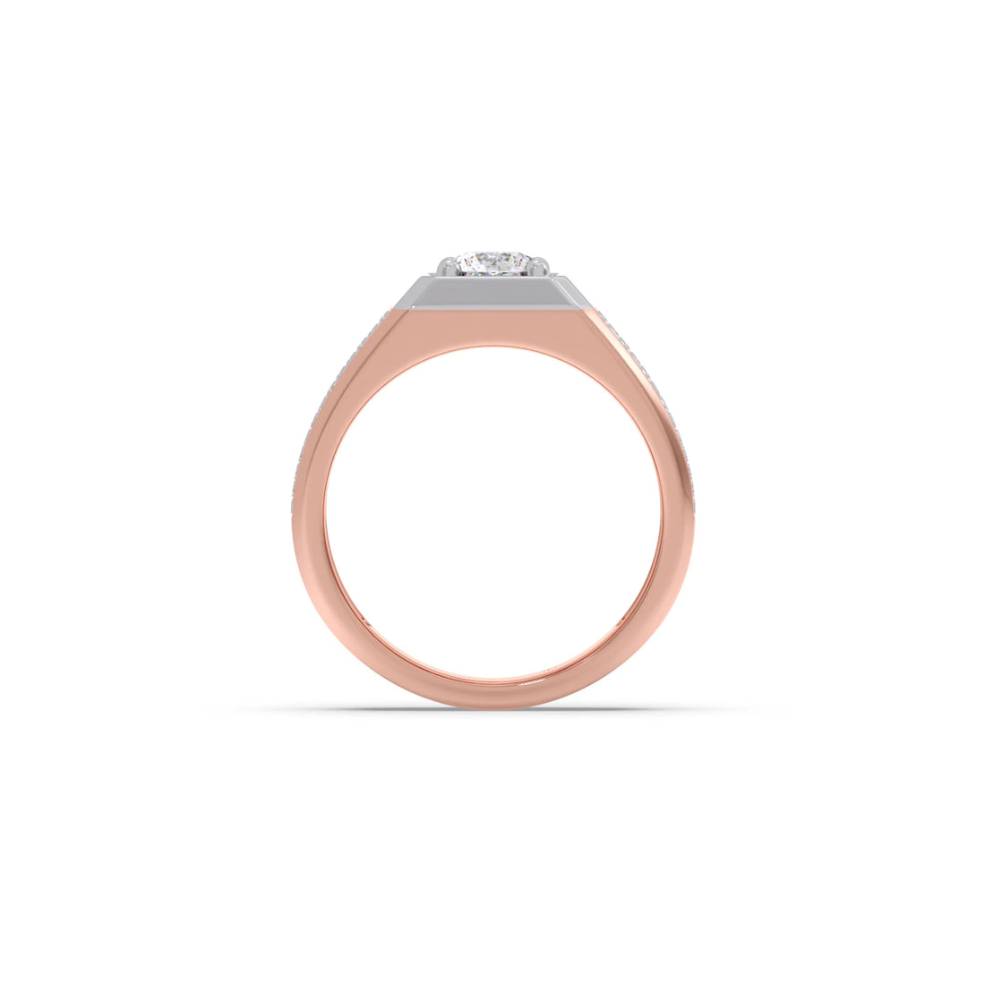 Round Diamond Two tone Men's Solitaire textured Ring