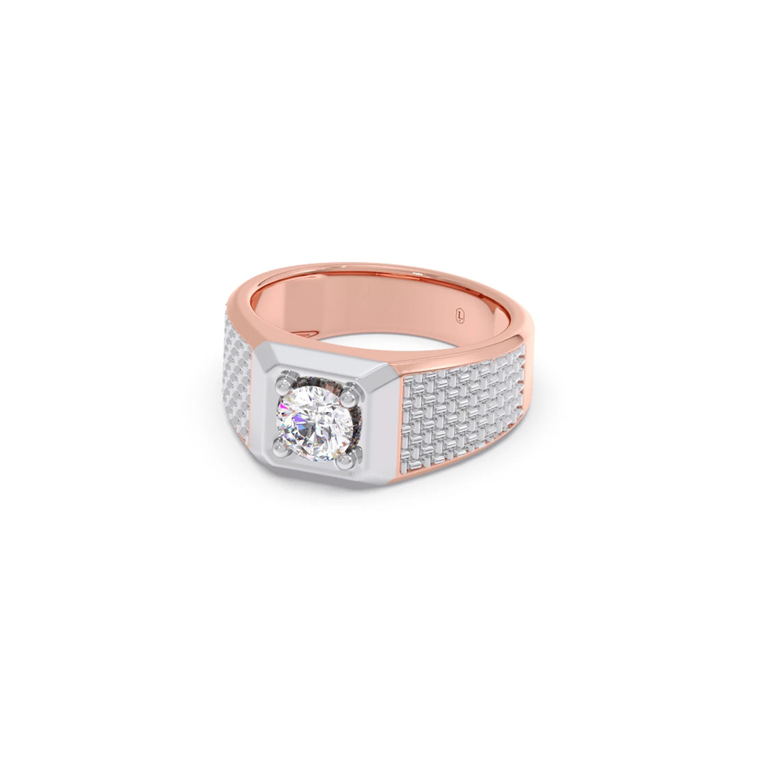 Round Diamond Two tone Men's Solitaire textured Ring