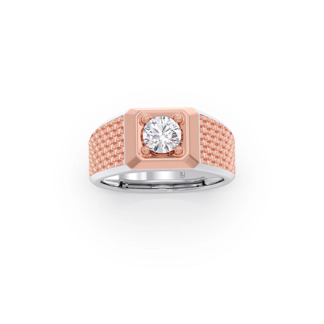 Round Diamond Two tone Men's Solitaire textured Ring