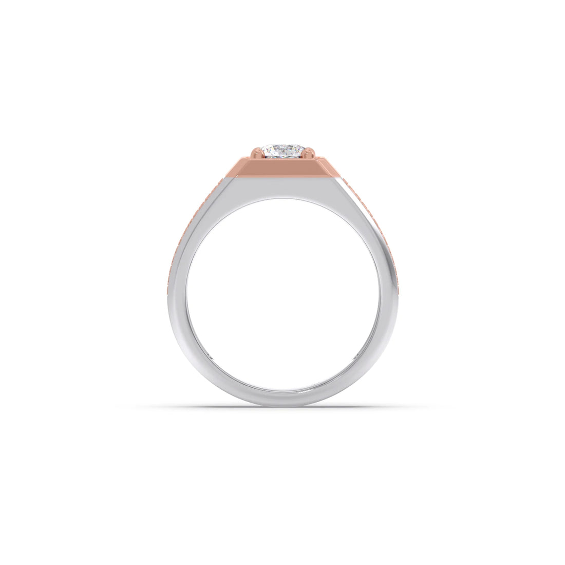 Round Diamond Two tone Men's Solitaire textured Ring