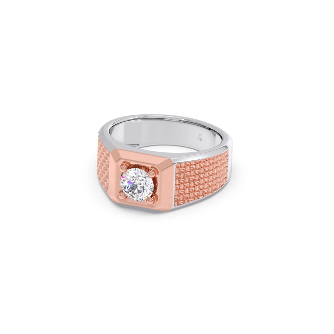 Round Diamond Two tone Men's Solitaire textured Ring