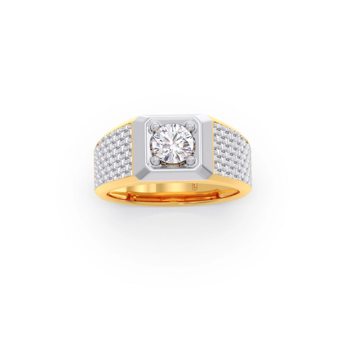 Round Diamond Two tone Men's Solitaire textured Ring