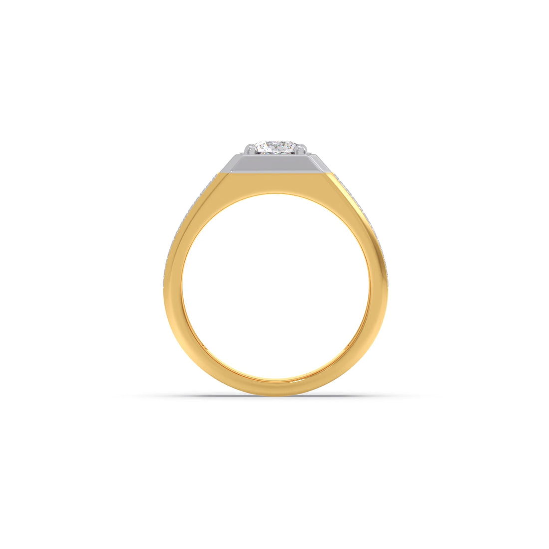 Round Diamond Two tone Men's Solitaire textured Ring