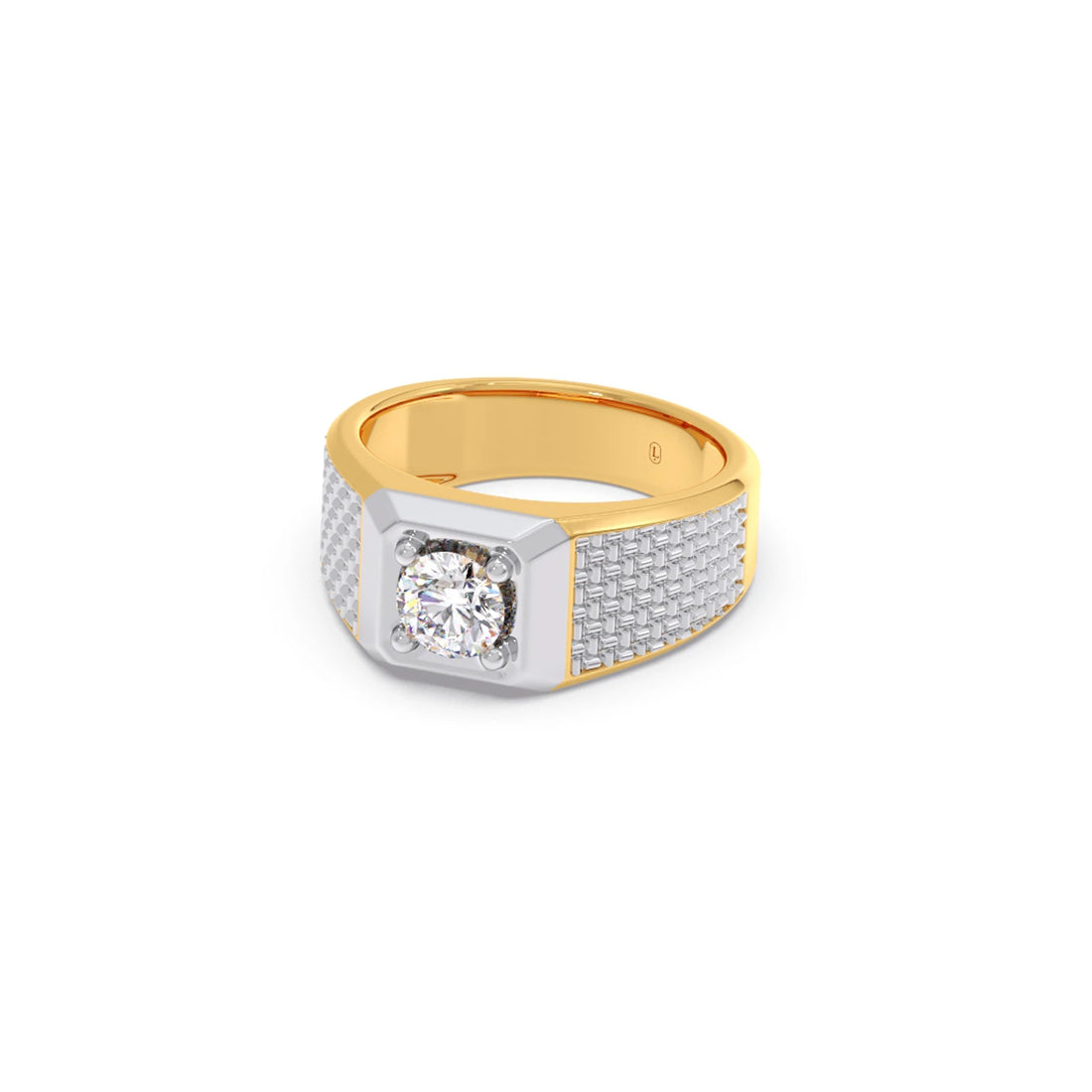 Round Diamond Two tone Men's Solitaire textured Ring