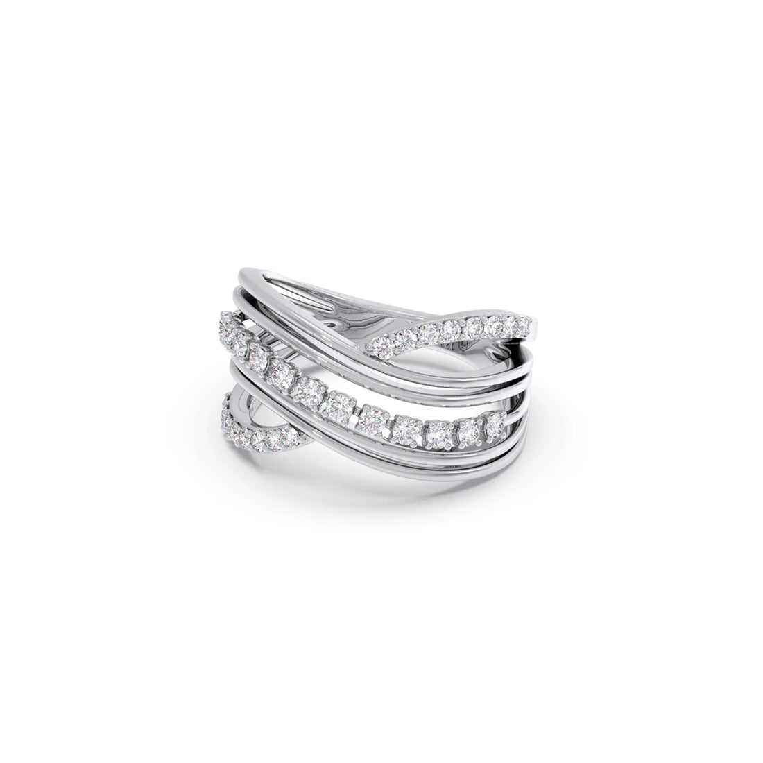 Multi-Row Crossover Diamond Ring