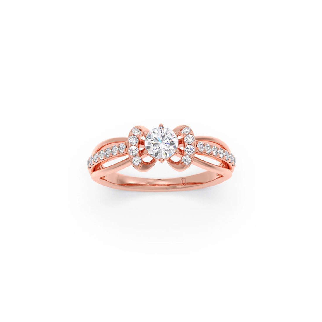 Round Solitaire with Diamond Accented Split Shank Ring