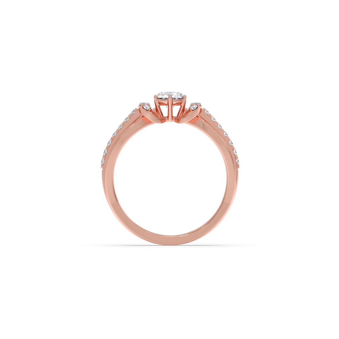 Round Solitaire with Diamond Accented Split Shank Ring