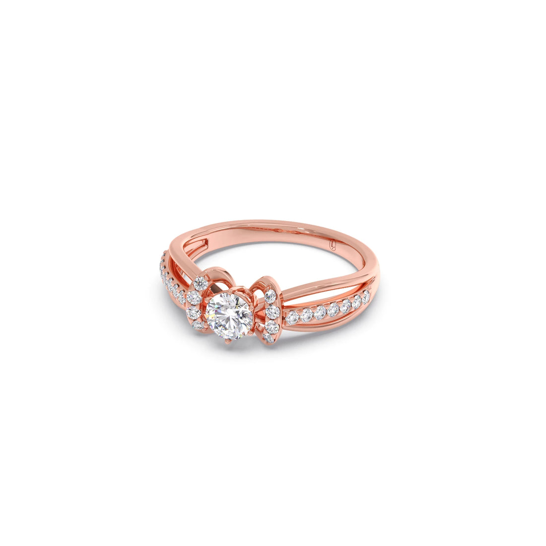 Round Solitaire with Diamond Accented Split Shank Ring
