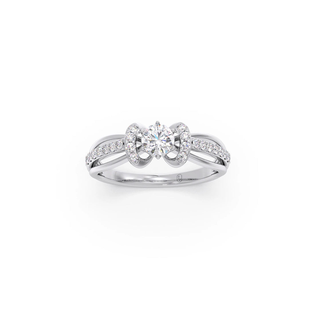 Round Solitaire with Diamond Accented Split Shank Ring