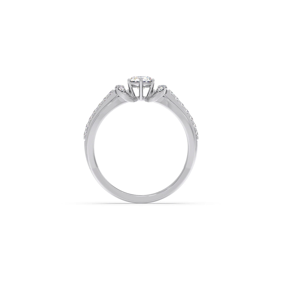 Round Solitaire with Diamond Accented Split Shank Ring