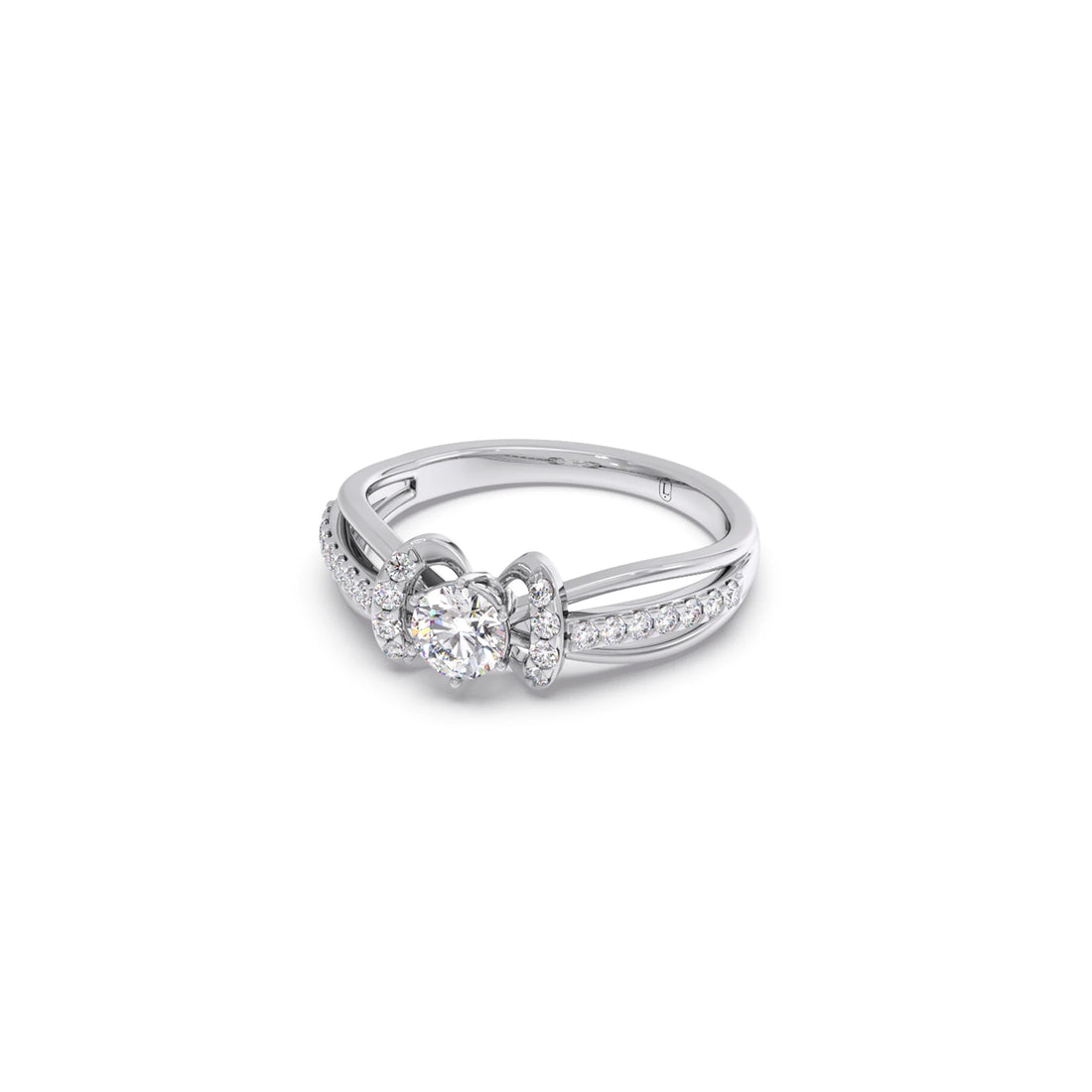Round Solitaire with Diamond Accented Split Shank Ring