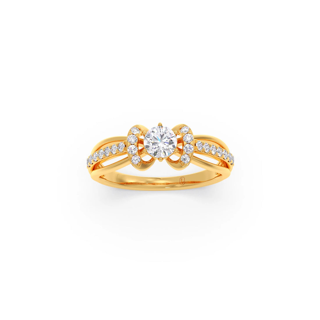 Round Solitaire with Diamond Accented Split Shank Ring