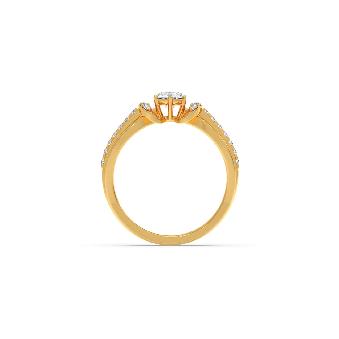 Round Solitaire with Diamond Accented Split Shank Ring