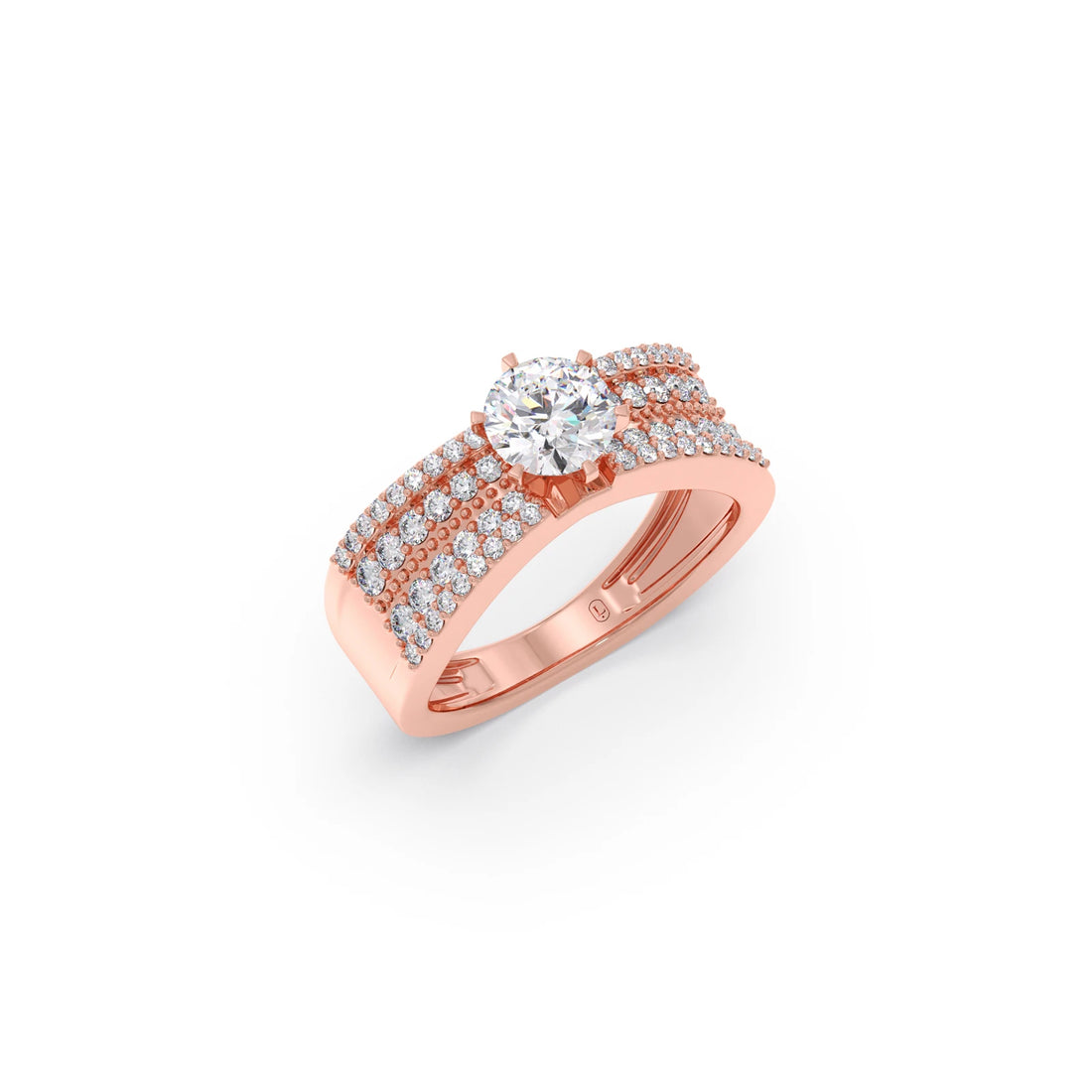 Elegant Round Center Stone Ring with Diamond Shoulders
