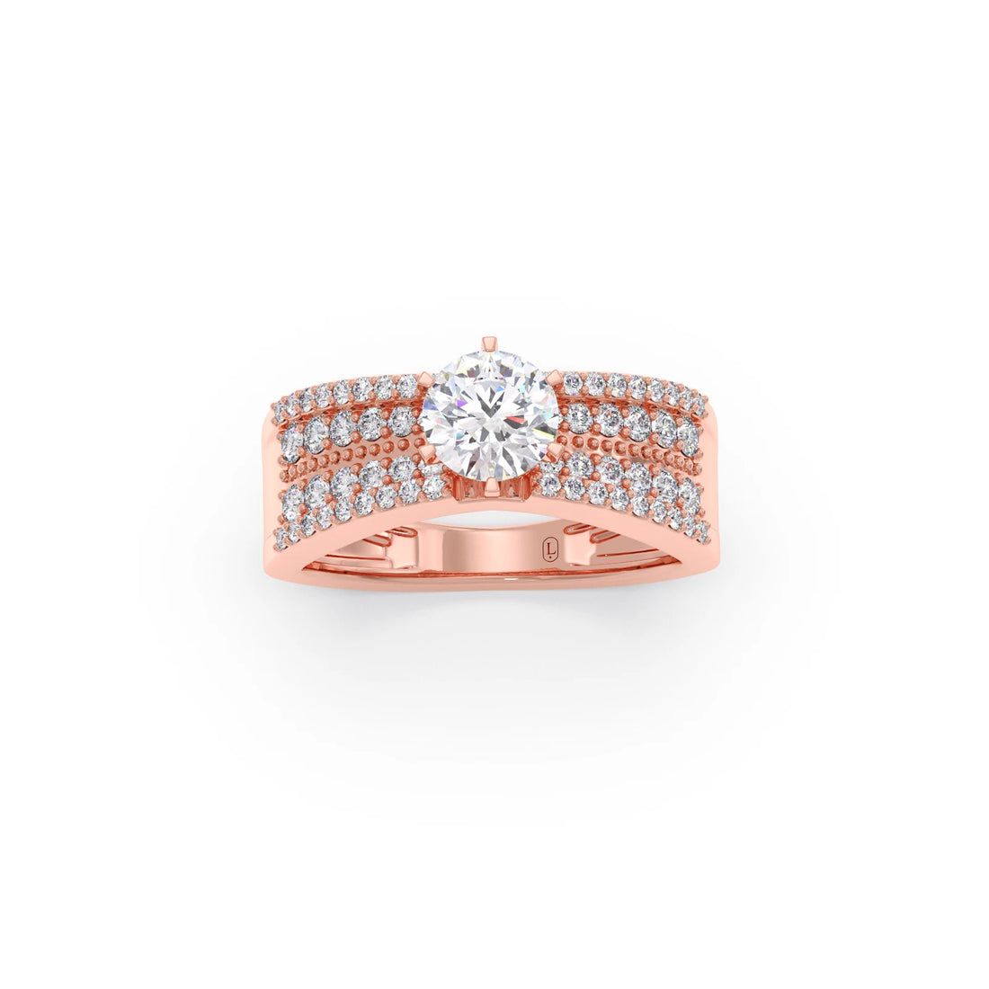 Elegant Round Center Stone Ring with Diamond Shoulders