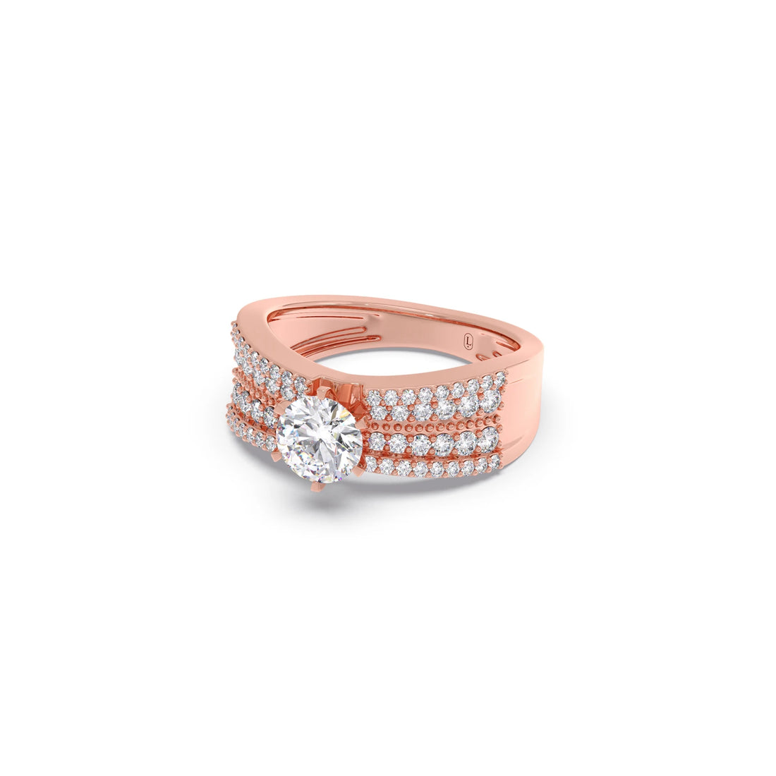 Elegant Round Center Stone Ring with Diamond Shoulders
