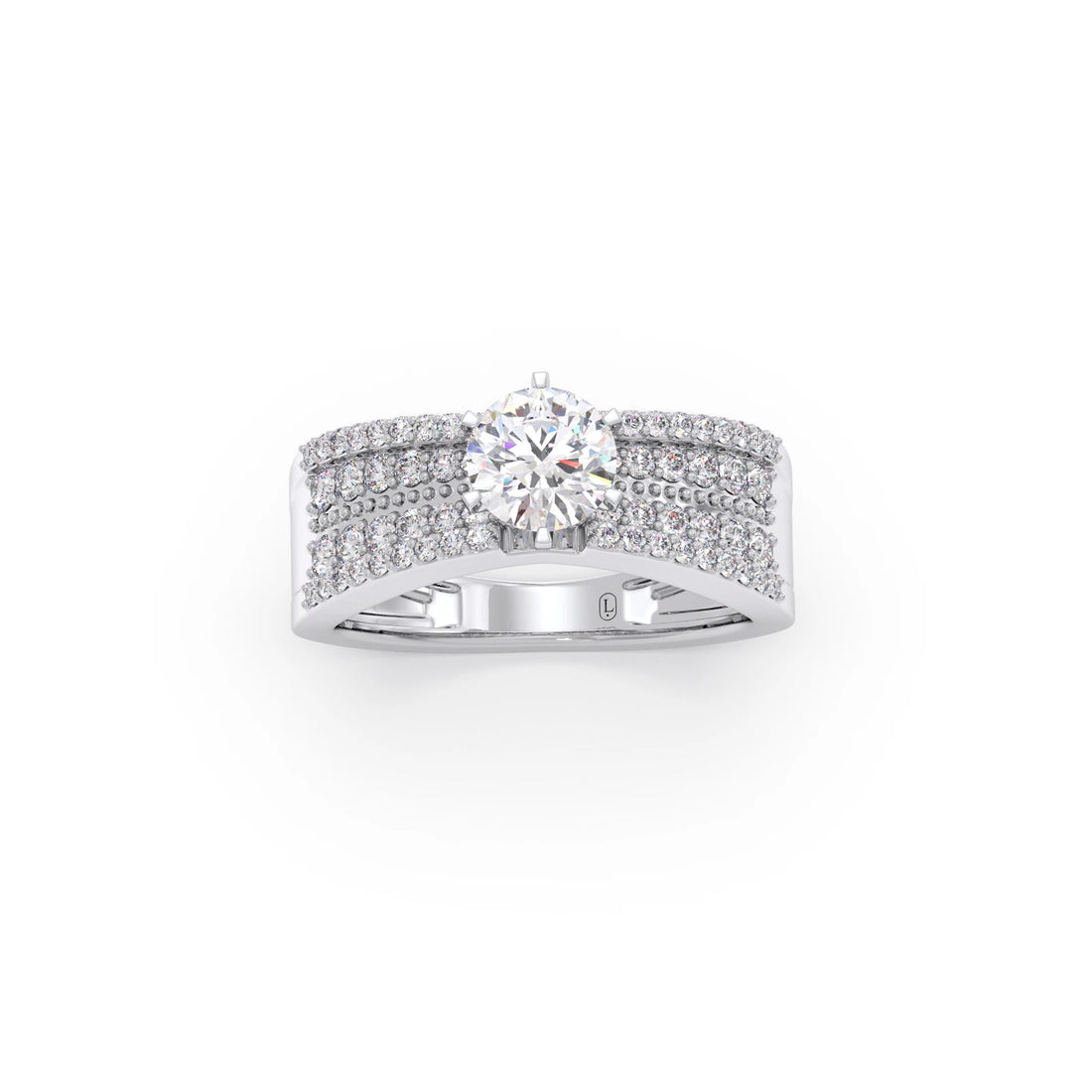Elegant Round Center Stone Ring with Diamond Shoulders