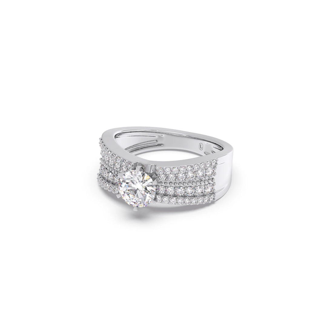 Elegant Round Center Stone Ring with Diamond Shoulders