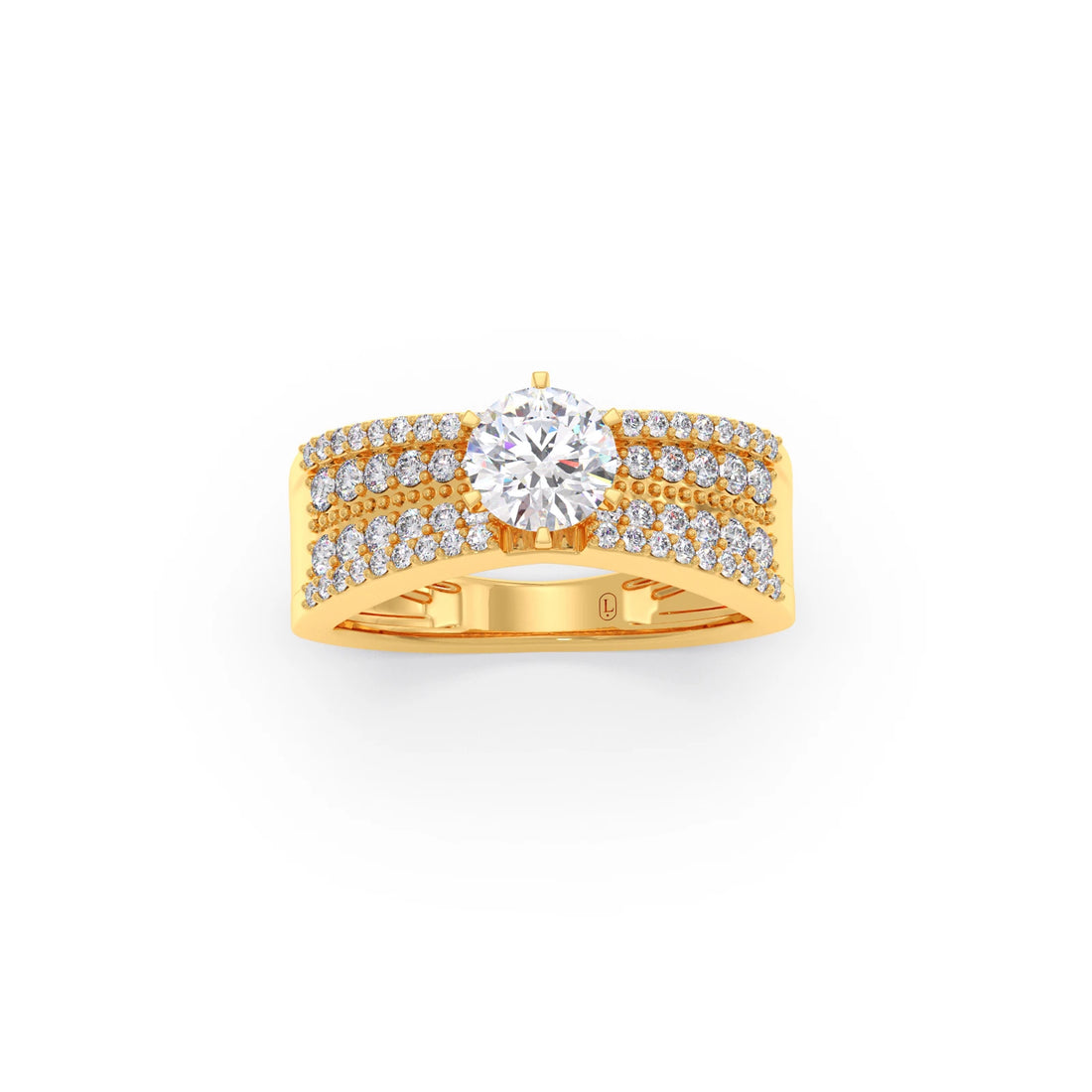 Elegant Round Center Stone Ring with Diamond Shoulders