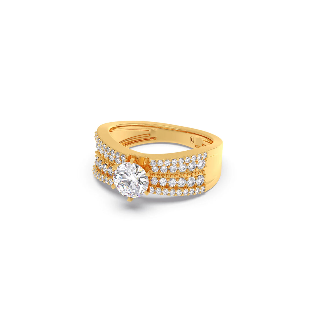 Elegant Round Center Stone Ring with Diamond Shoulders