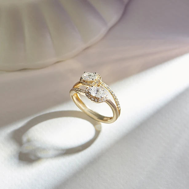 Two Oval Halo Engagement Diamond Ring