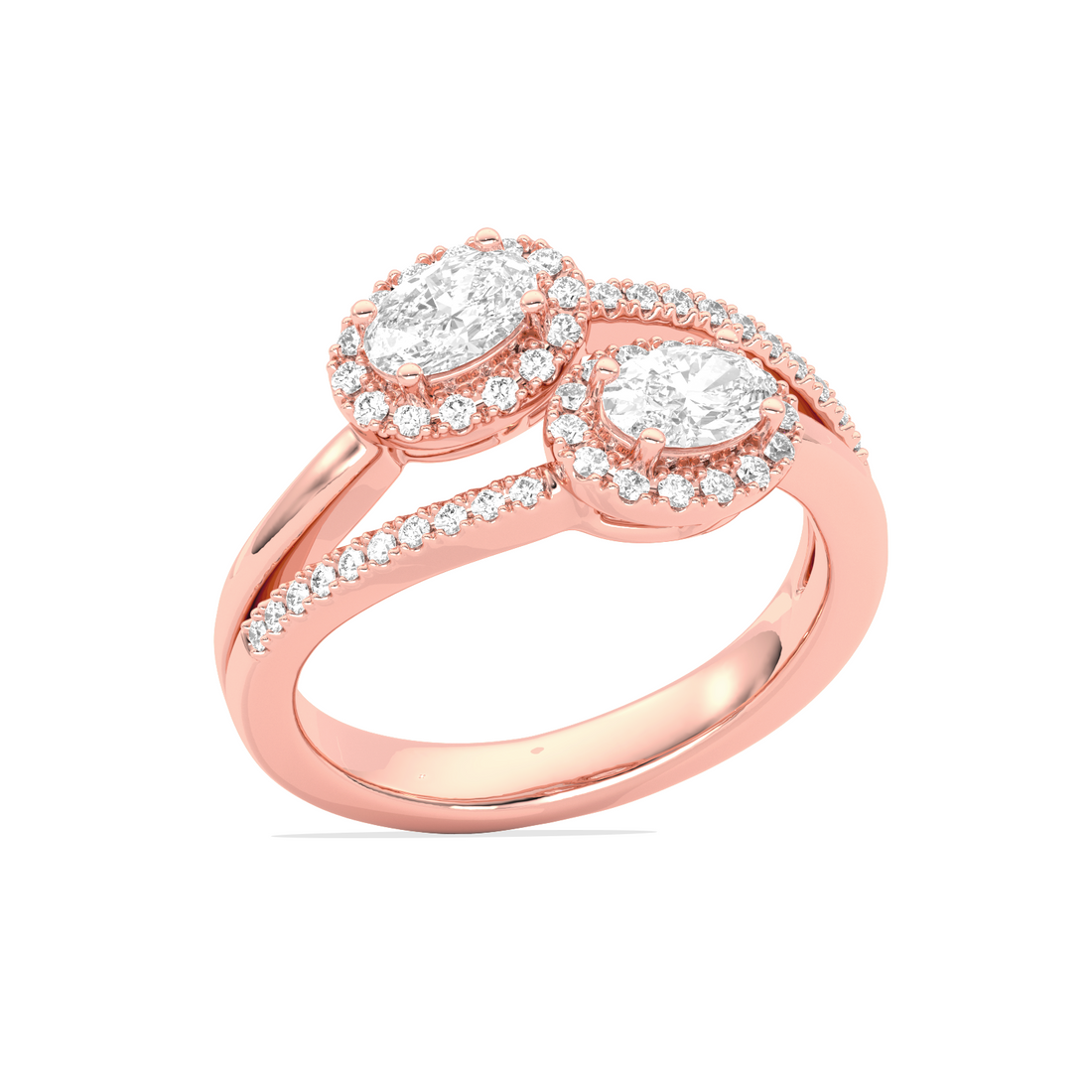 Two Oval Halo Engagement Diamond Ring
