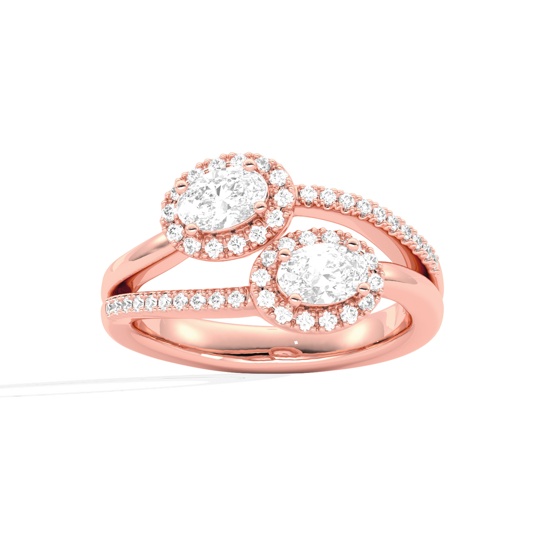 Two Oval Halo Engagement Diamond Ring