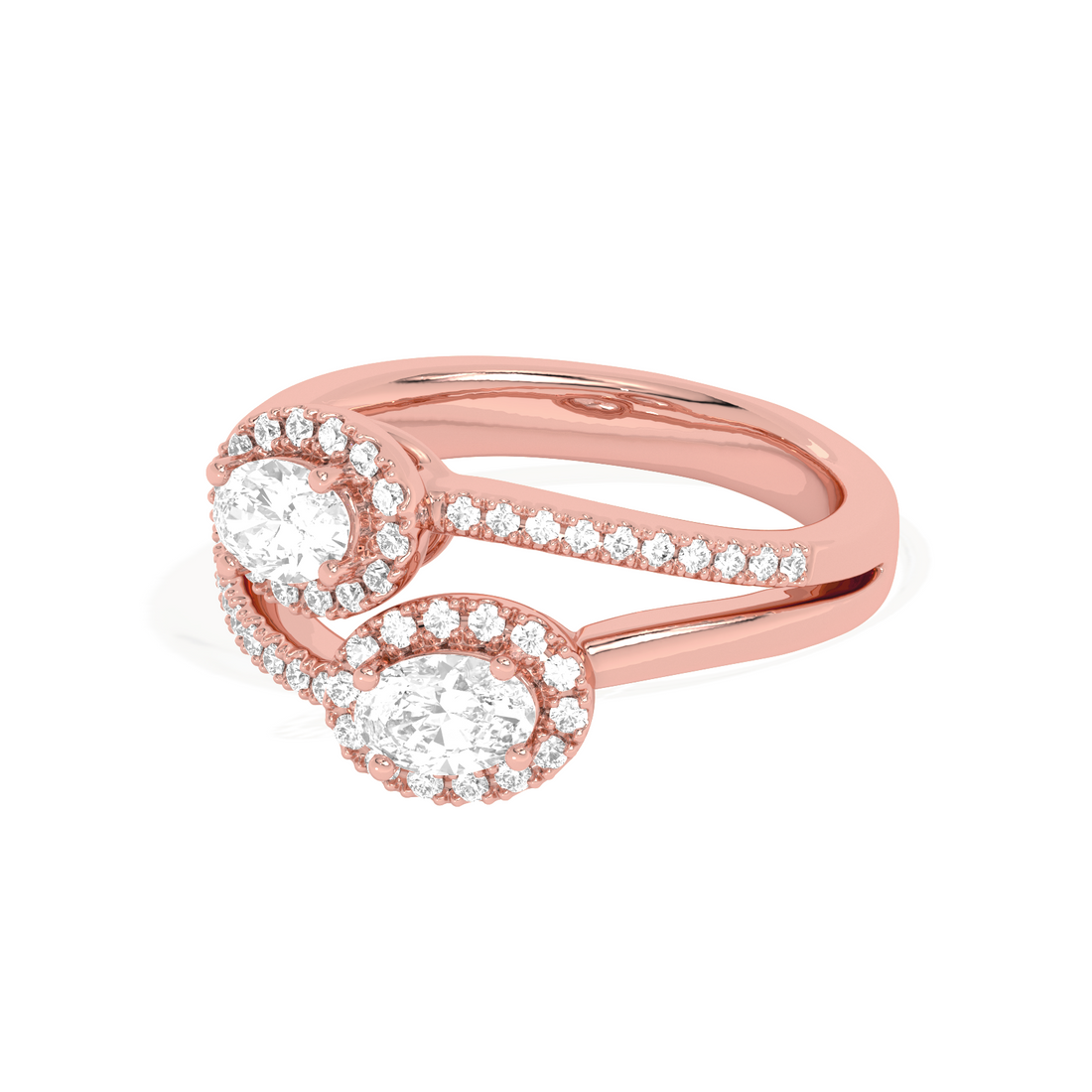 Two Oval Halo Engagement Diamond Ring